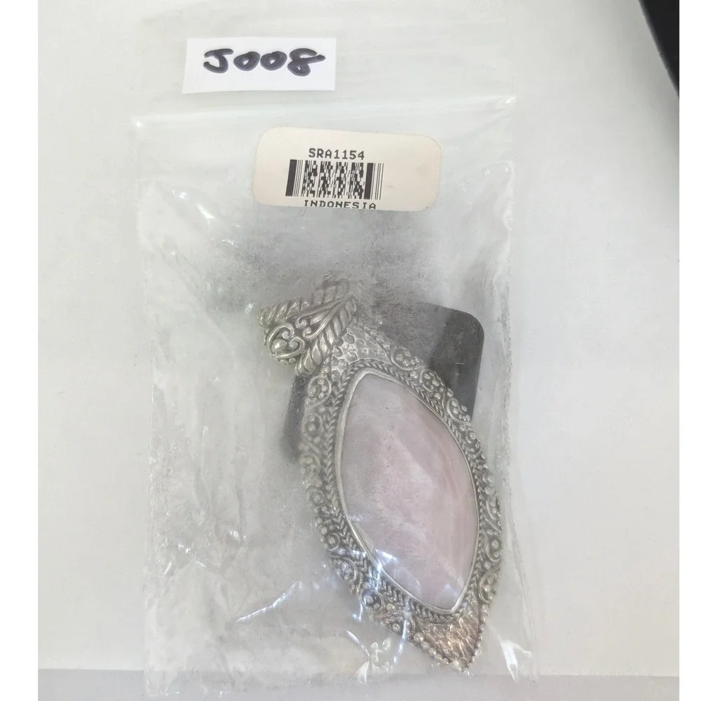 Sarda Sterling Silver 925 Pink Mother of Pearl Marquise Filigree Pendant